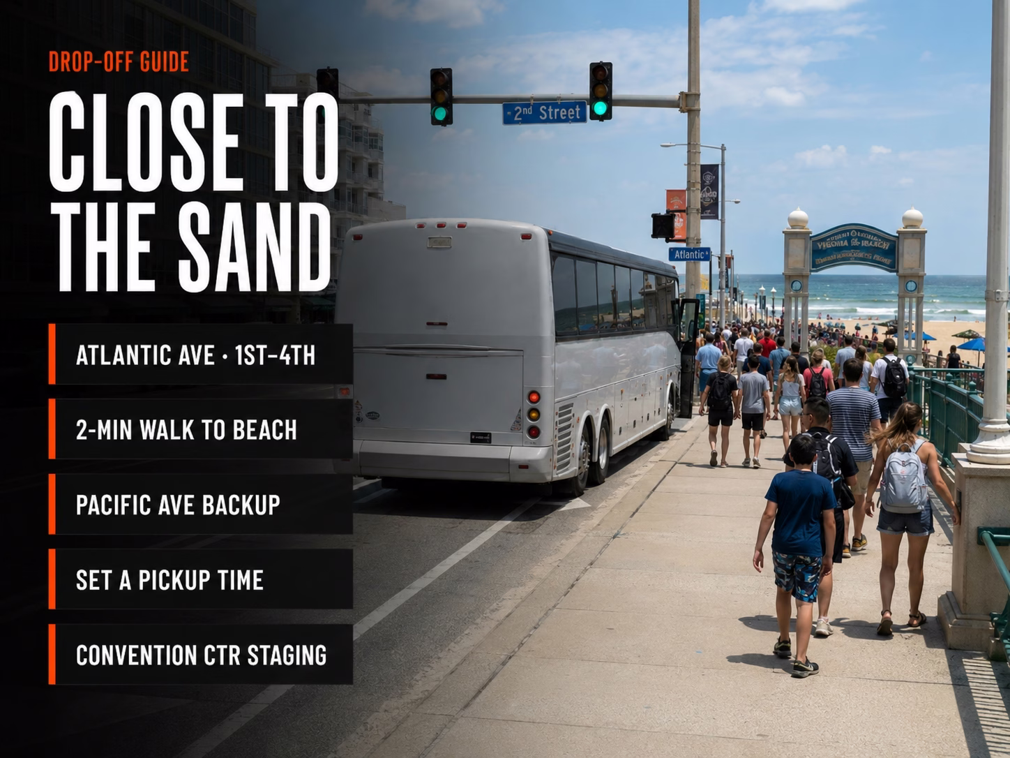 Large group vehicle drop-off zone near the 2nd Street ECSC competition area in Virginia Beach
