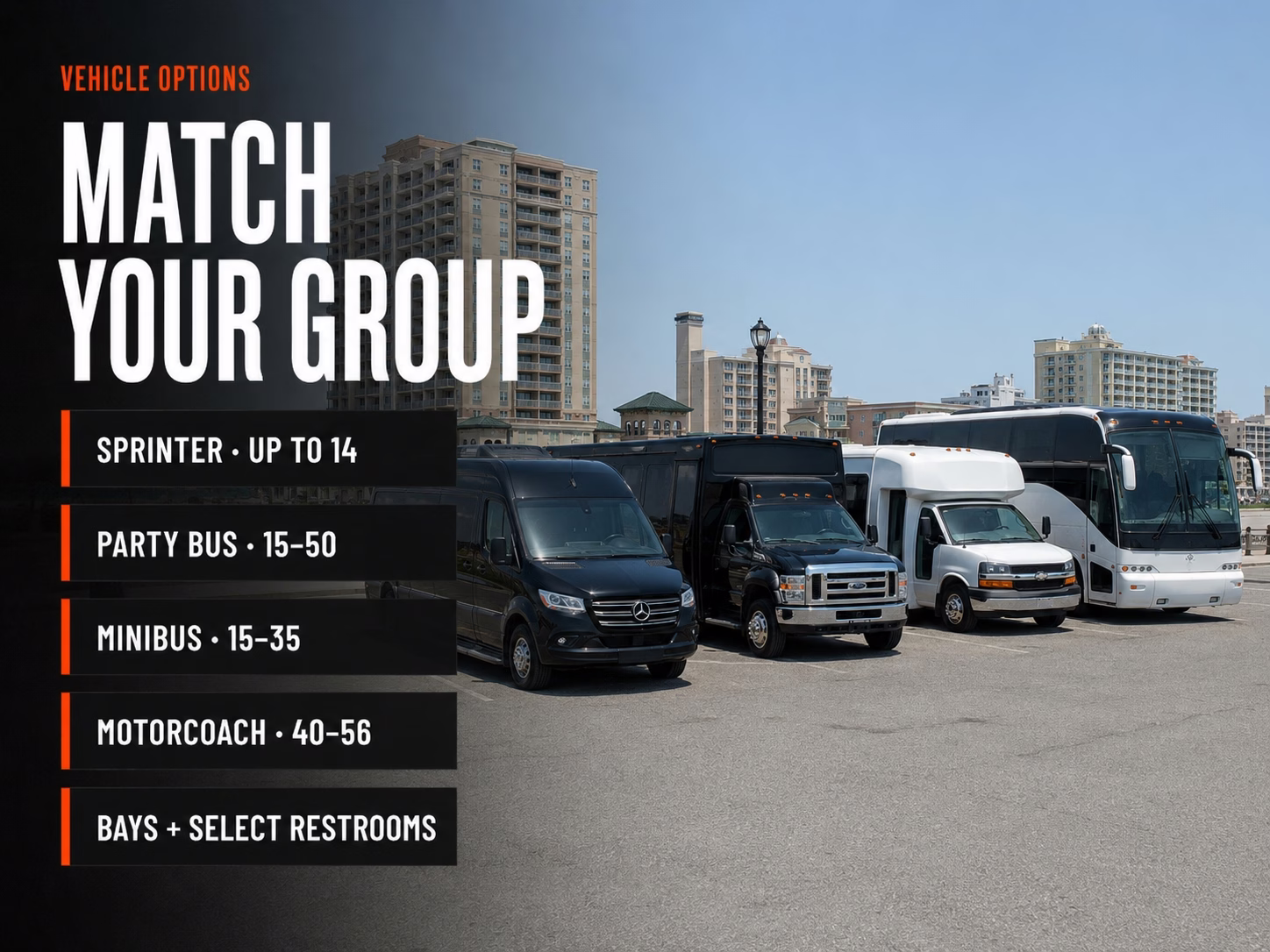 Charter bus, minibus, and party bus options for the ECSC Virginia Beach