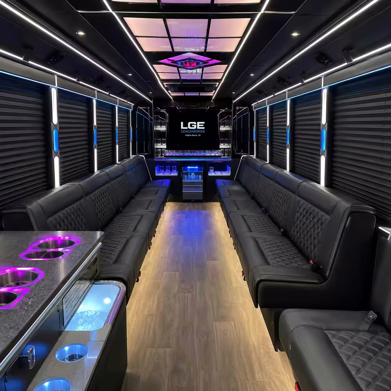 18 Passenger Party Bus Interior