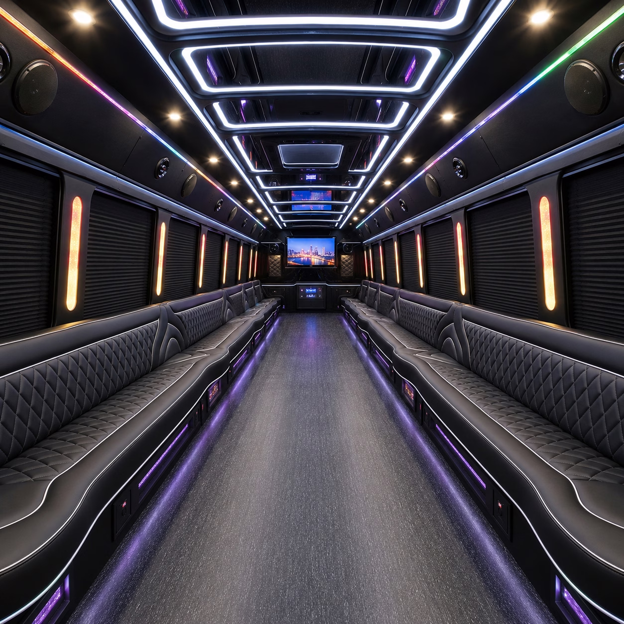50 Passenger Party Bus Inside