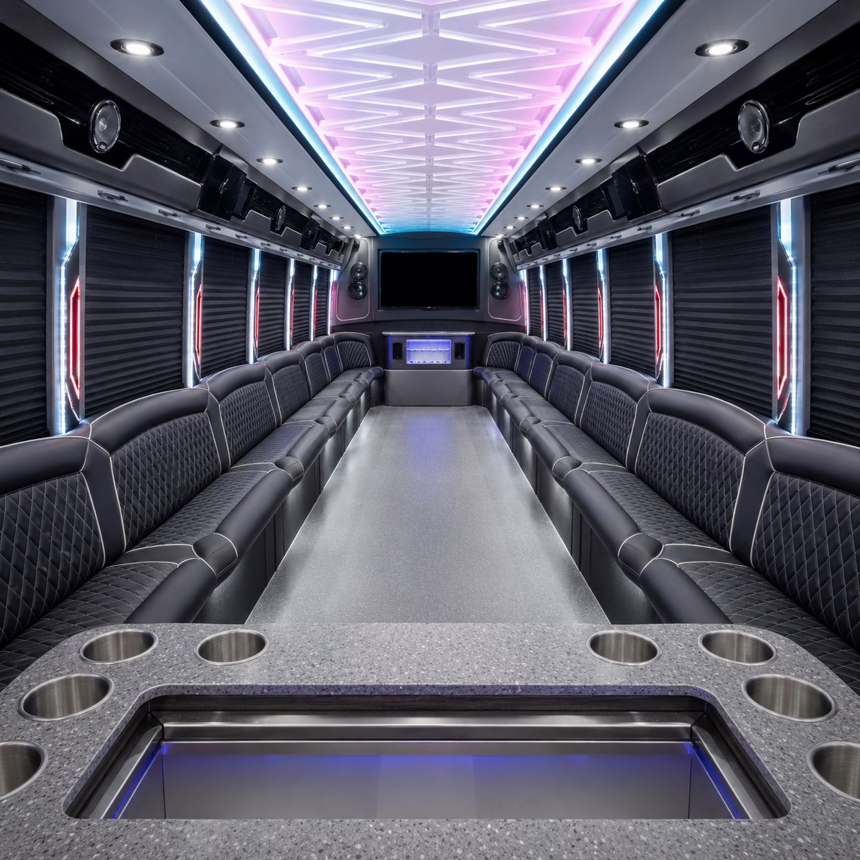 50 Passenger Party Bus Interior