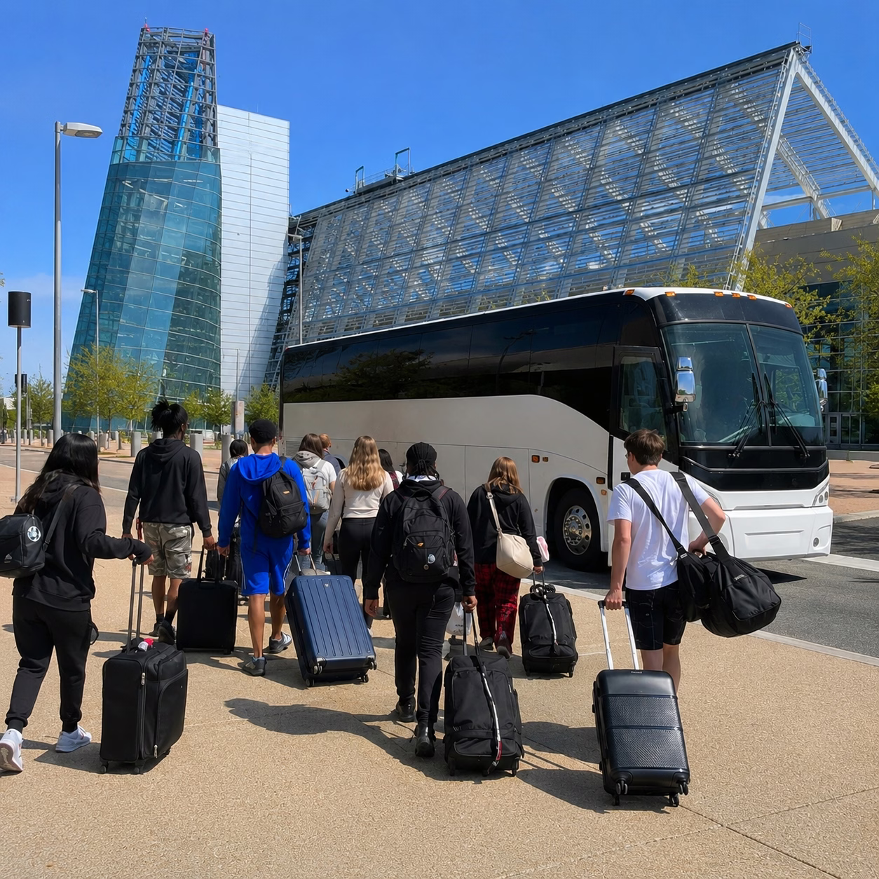 Black minibus shuttle parked outdoors for a Virginia Beach group trip