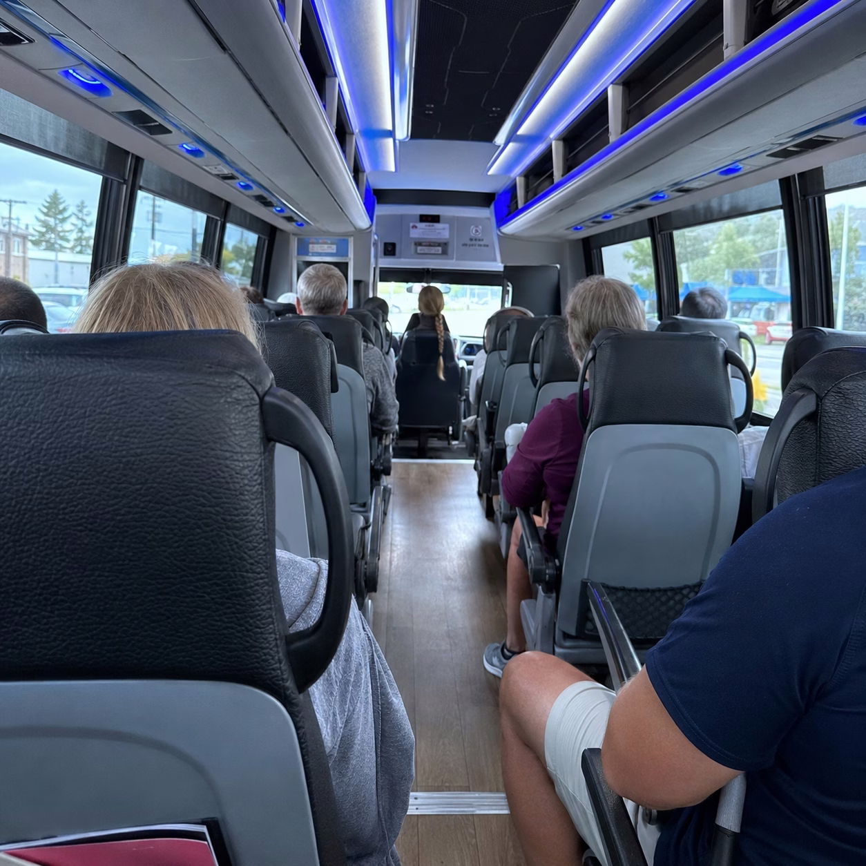Interior seating of a Virginia Beach minibus on a route