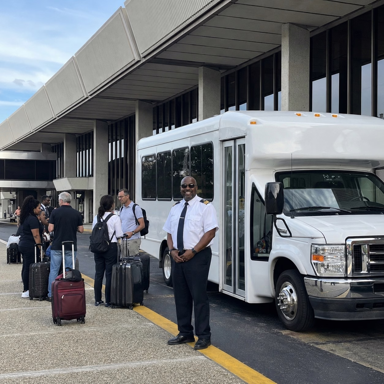 Airport transportation airport transportation minibus with driver at airport in Hampton Roads