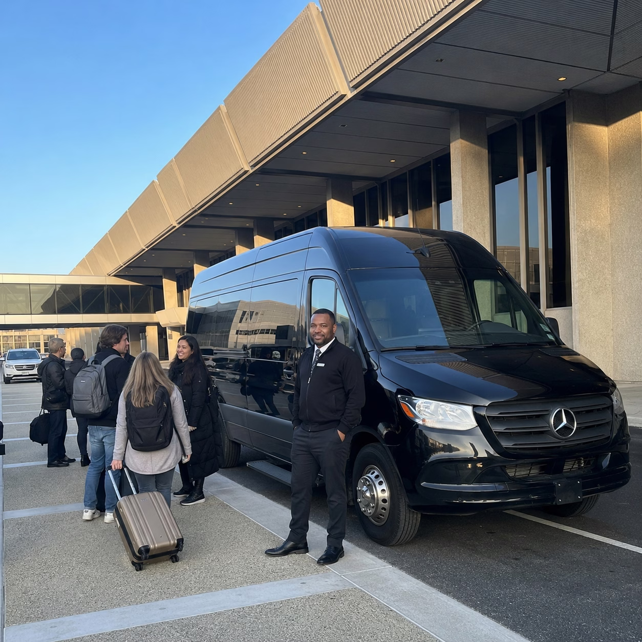 Airport transportation airport transportation sprinter van with driver at airport in Hampton Roads