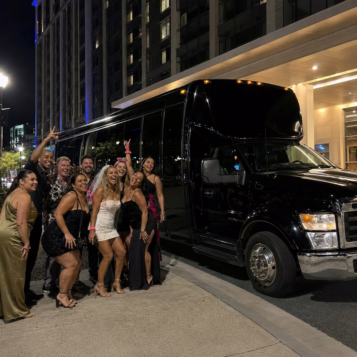 Bachelor bachelorette party bus bachelorette party bus party bus exterior group guest shuttle in Hampton Roads