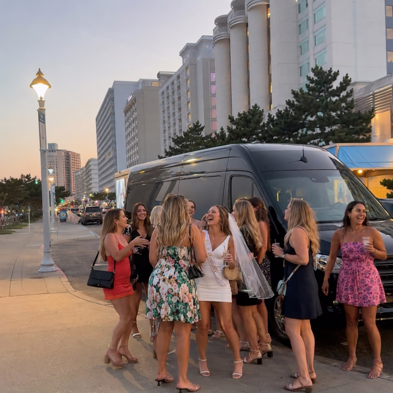 Bachelor bachelorette party bus bachelorette party bus sprinter limo exterior group bachelorette night 2 in Hampton Roads
