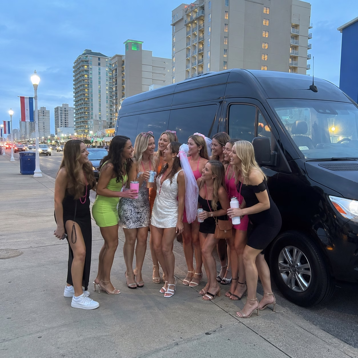Bachelor bachelorette party bus bachelorette party bus sprinter van exterior group bachelorette night in Hampton Roads