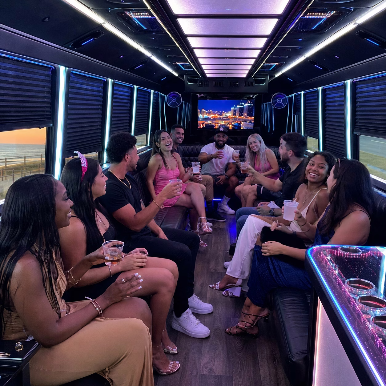 Birthday party bus birthday party bus party bus interior passengers birthday 2 in Hampton Roads