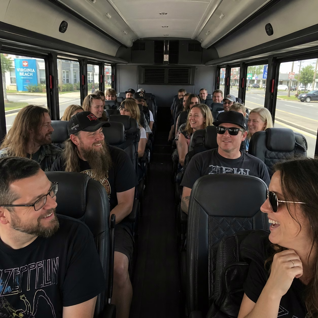 Concert party bus concert party bus minibus interior passengers concert night in Hampton Roads