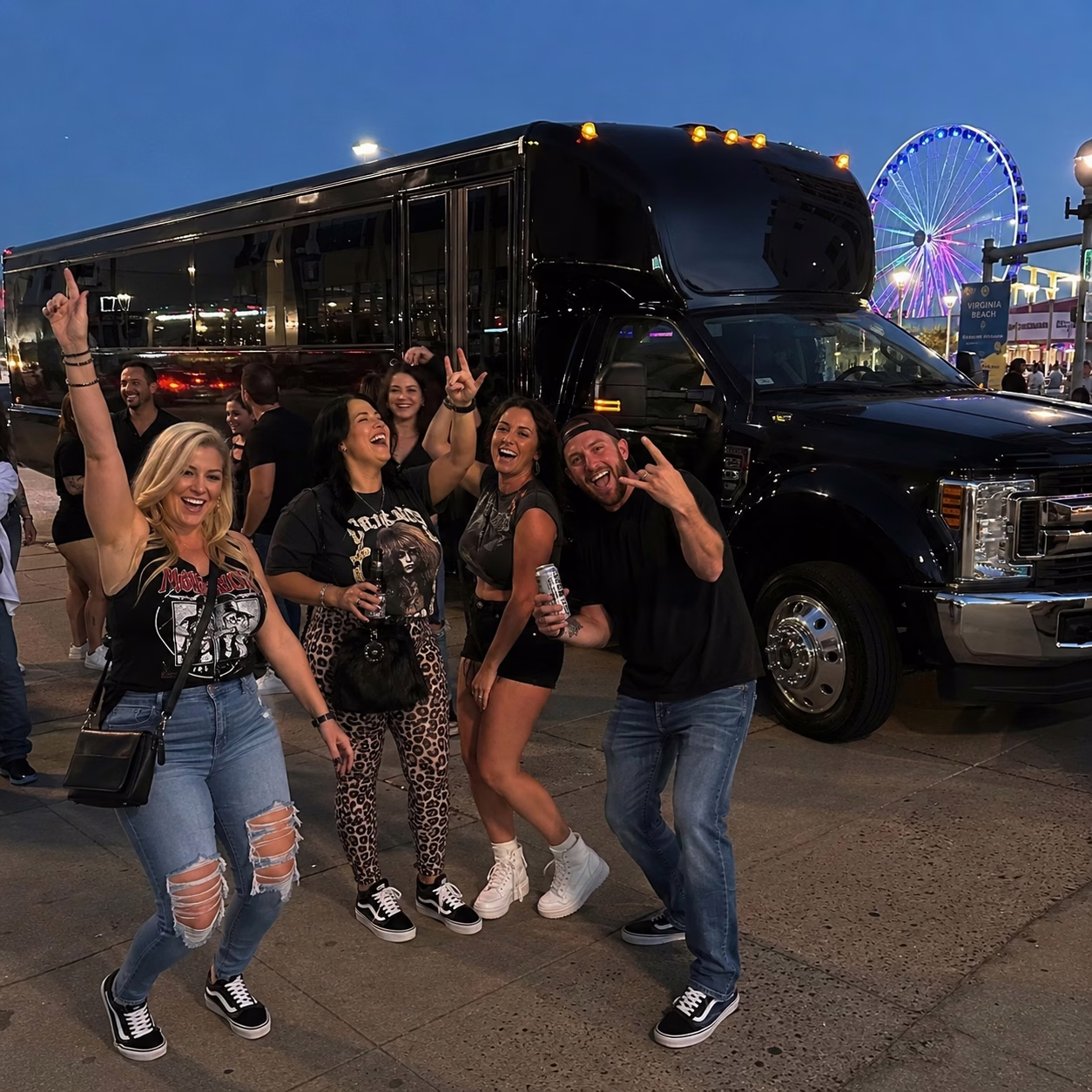 Concert party bus concert party bus party bus exterior group concert night 2 in Hampton Roads