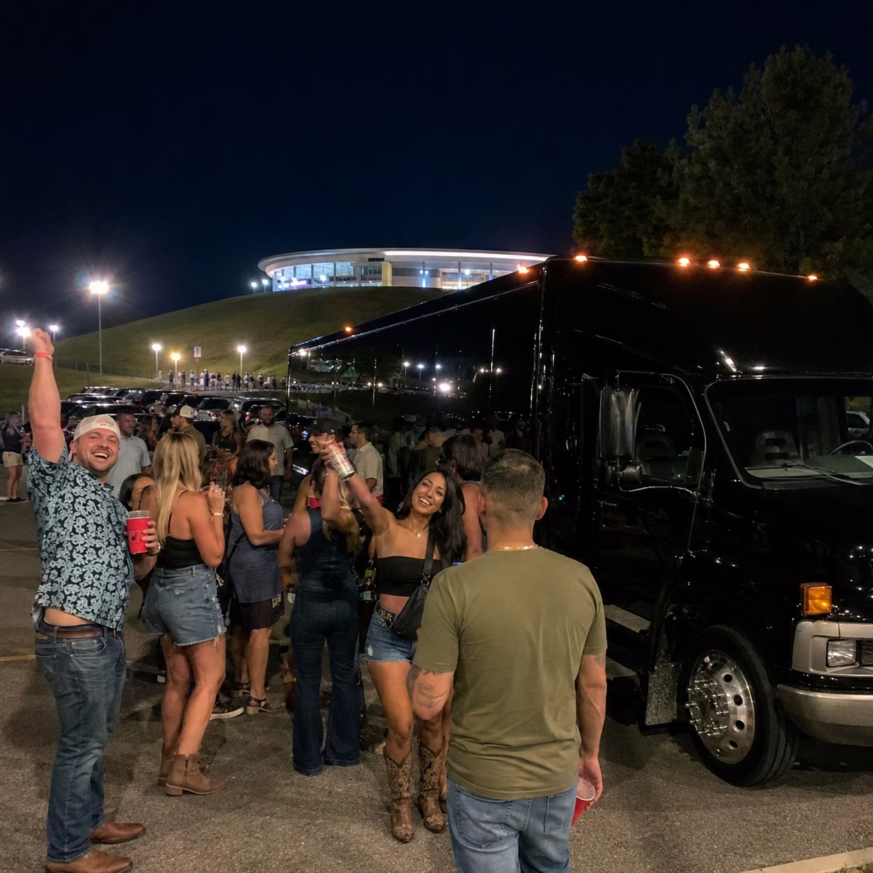 Concert party bus concert party bus party bus exterior group concert night 3 in Hampton Roads