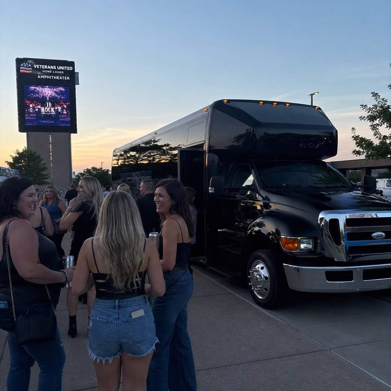 Concert party bus concert party bus party bus exterior group concert night in Hampton Roads