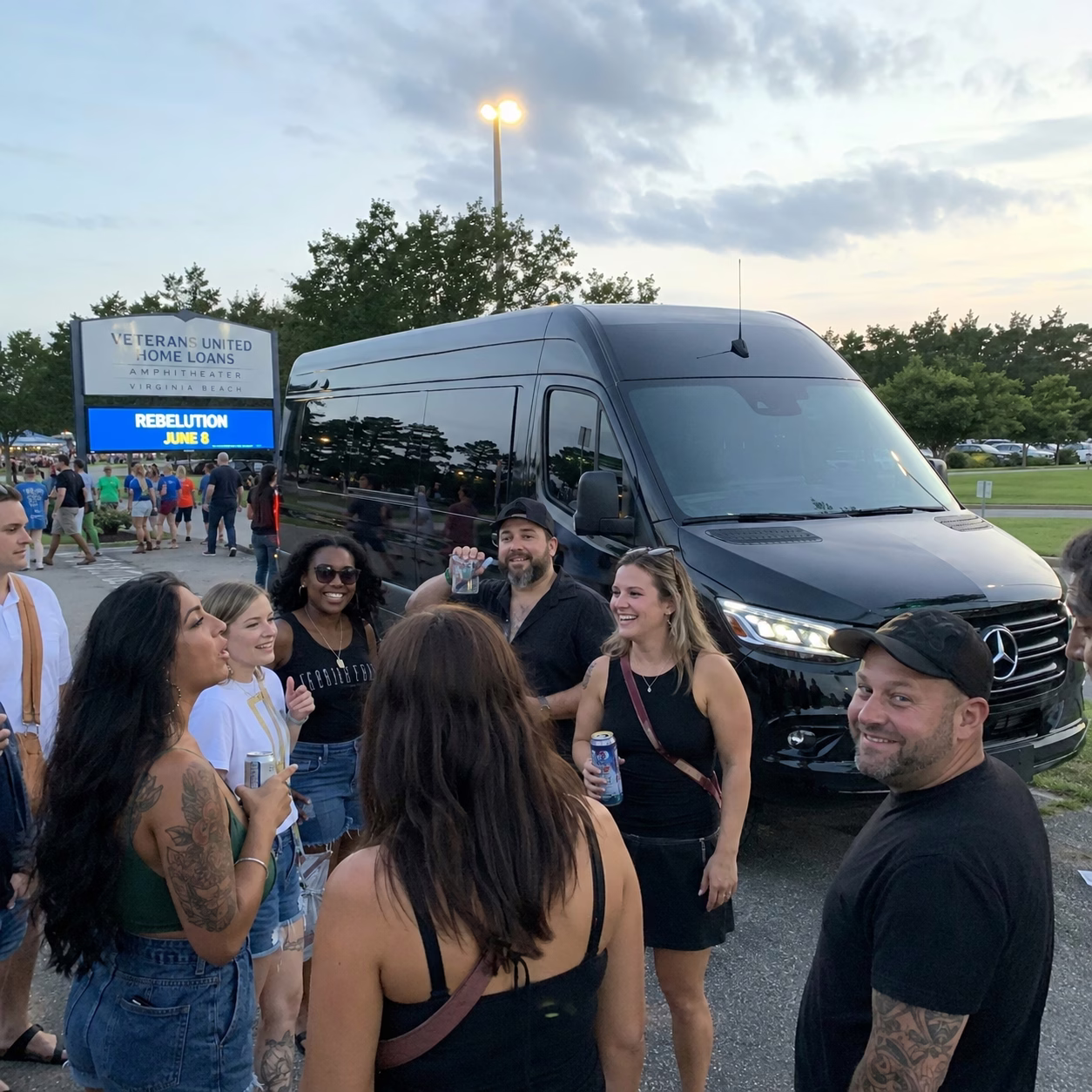Corporate event party bus corporate event transportation sprinter van exterior group corporate trip in Hampton Roads
