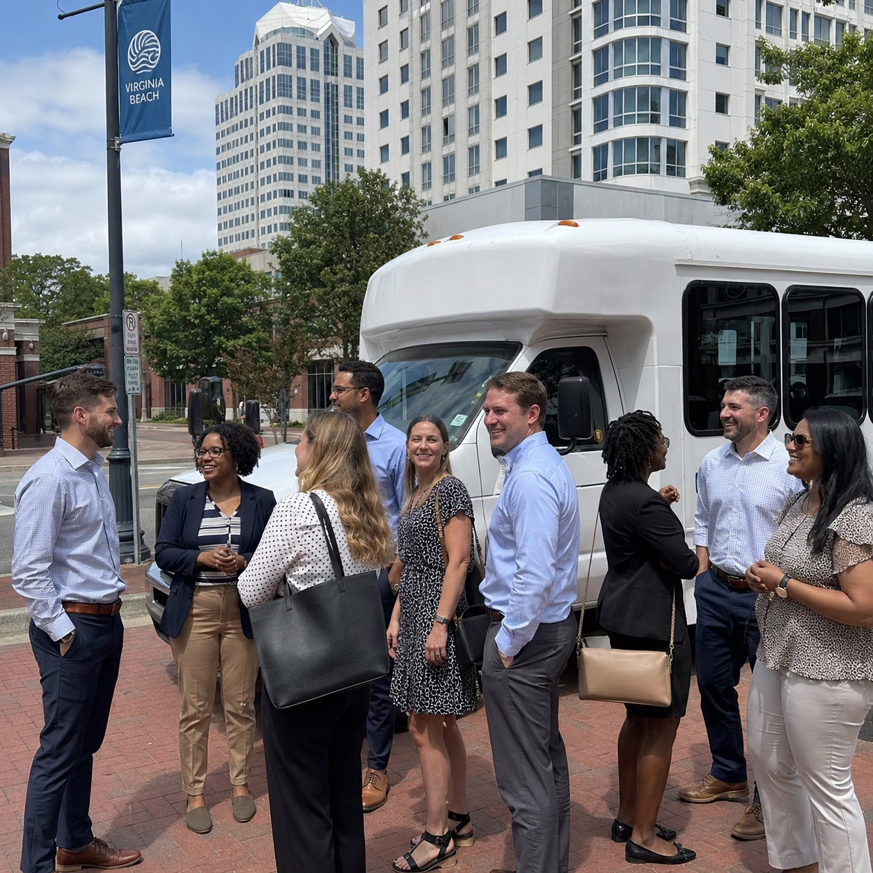 Corporate event party bus corporate event transportation minibus exterior group corporate trip in Hampton Roads