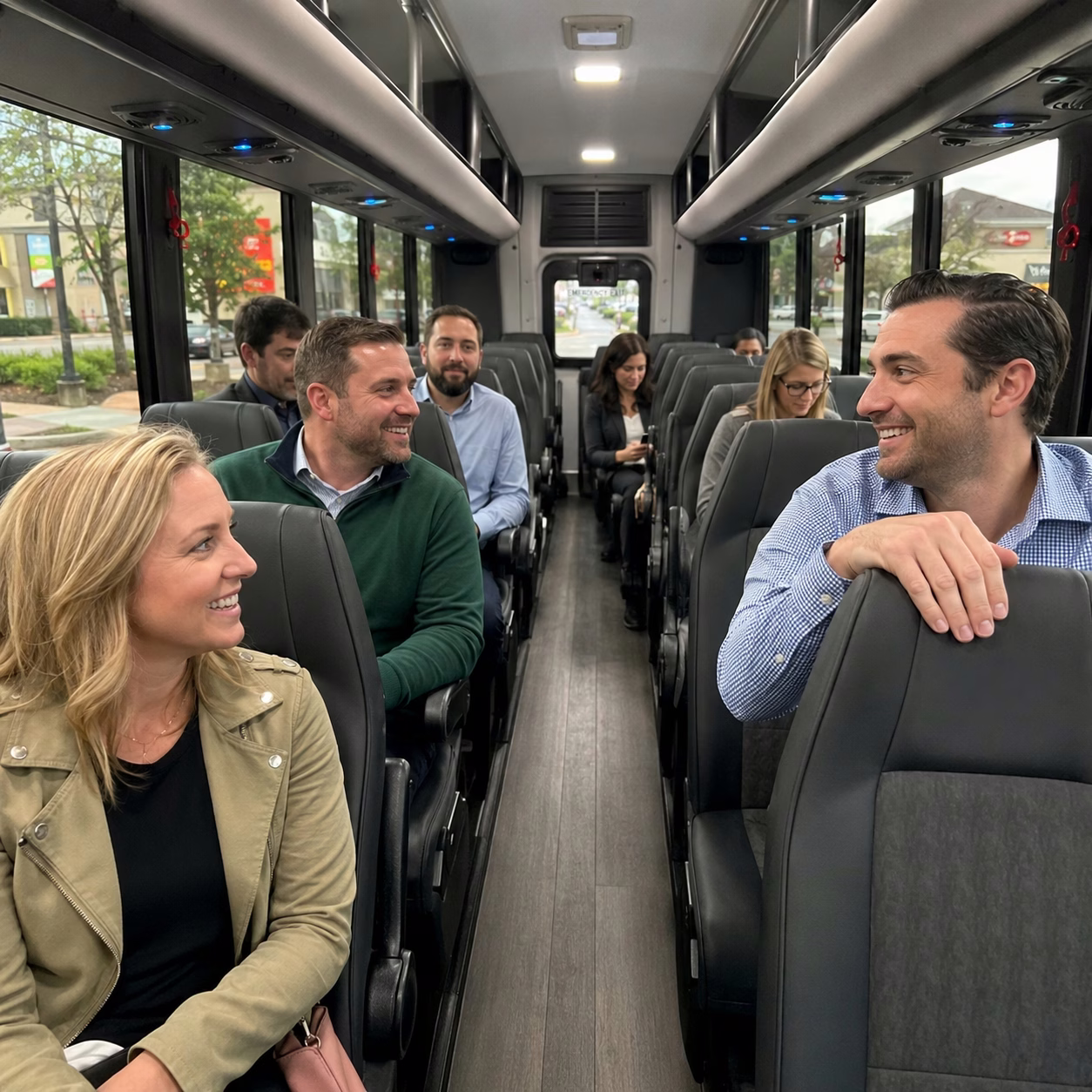 Corporate event party bus corporate event transportation minibus interior passengers corporate trip 2 in Hampton Roads