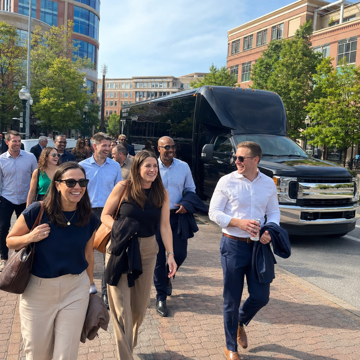 Corporate event party bus corporate event transportation party bus exterior group corporate trip 2 in Hampton Roads