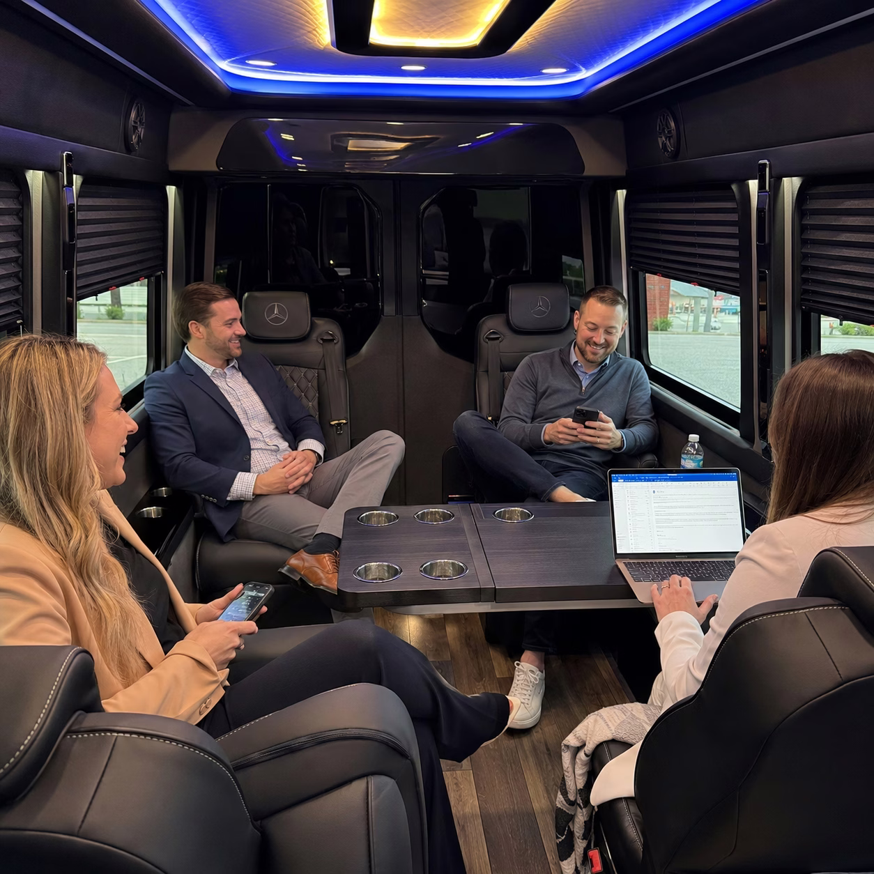 Concert party bus concert party bus sprinter limo interior passengers concert night in Hampton Roads