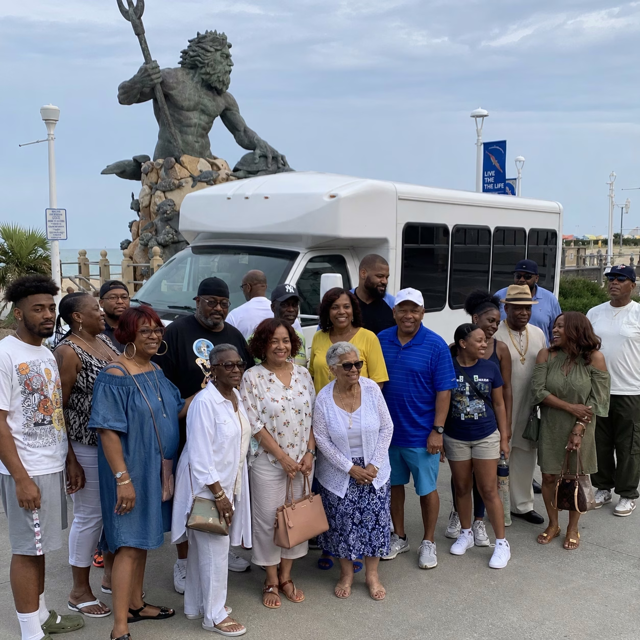 Private event party bus private event transportation minibus exterior group family reunion in Hampton Roads