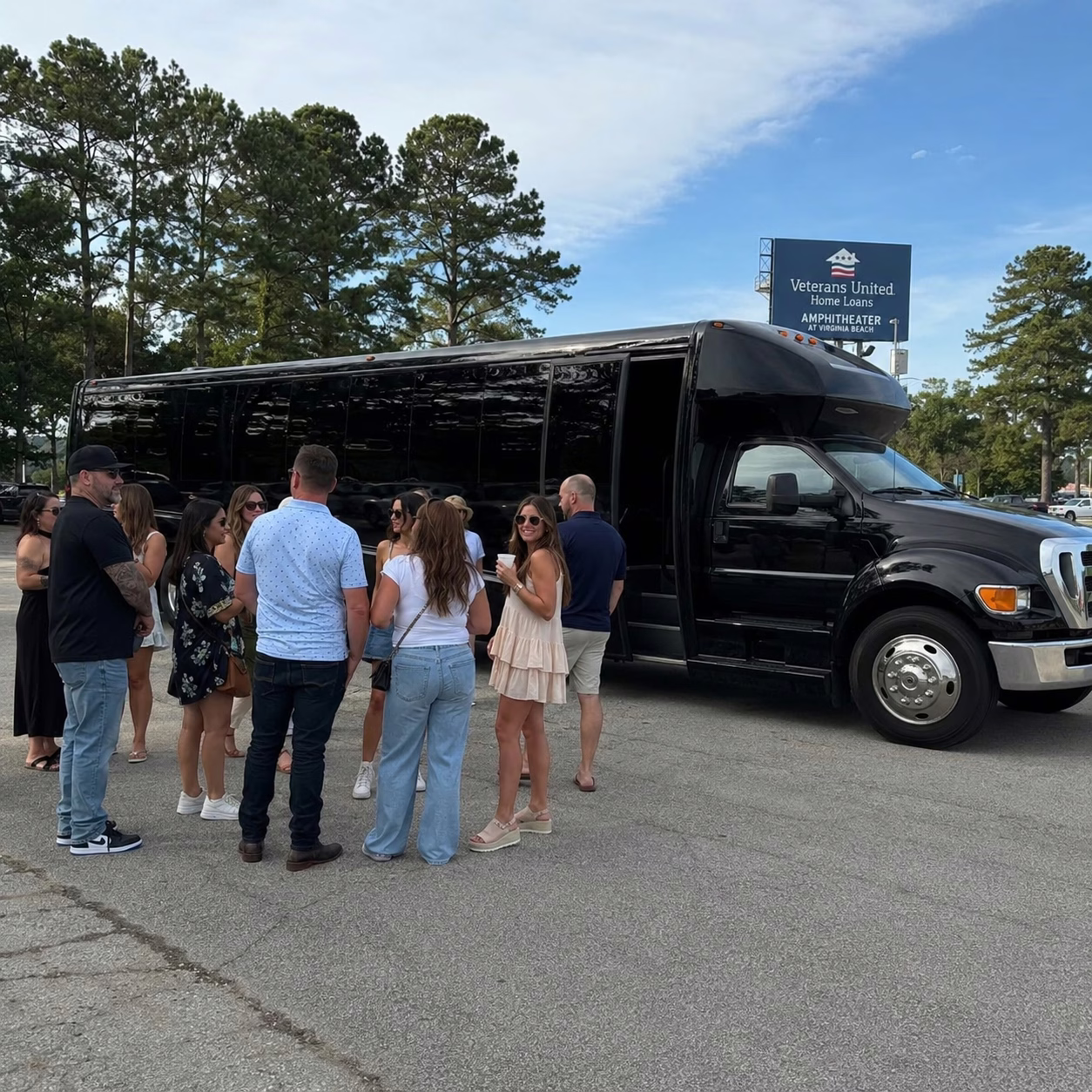 Private event party bus private event transportation party bus exterior group 2 in Hampton Roads
