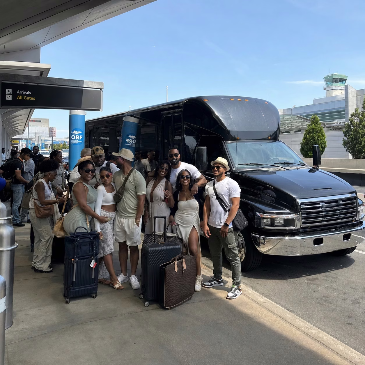 Private event party bus private event transportation party bus exterior group destination weekend in Hampton Roads