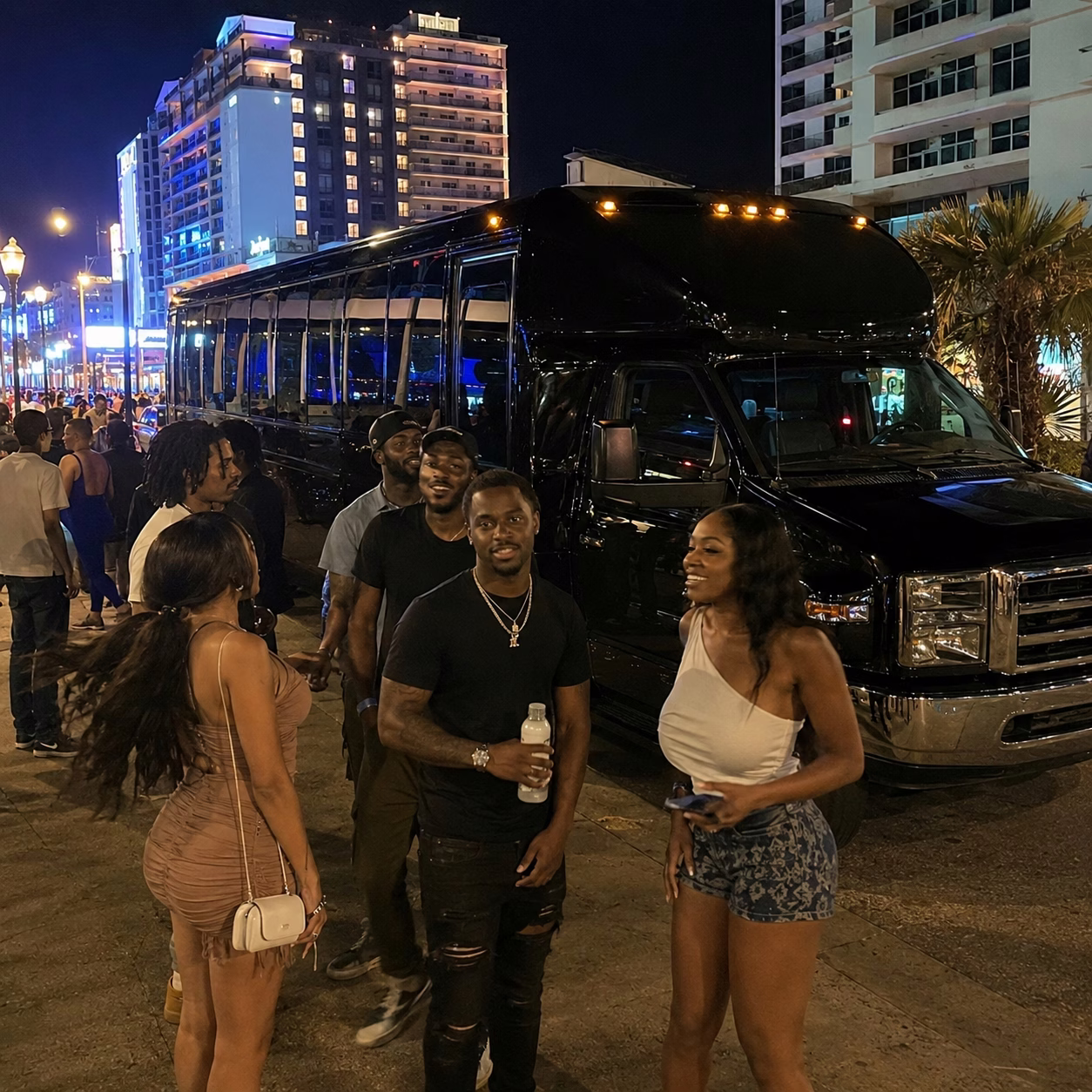 Private event party bus private event transportation party bus exterior group night out 2 in Hampton Roads