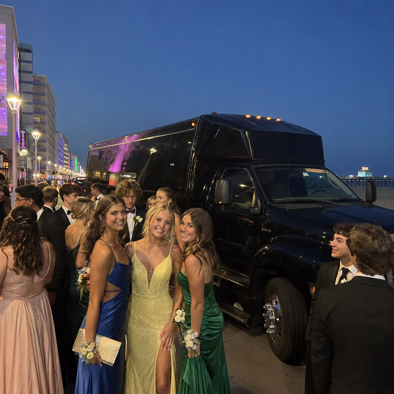 Prom party bus prom party bus party bus exterior group prom night 2 in Hampton Roads