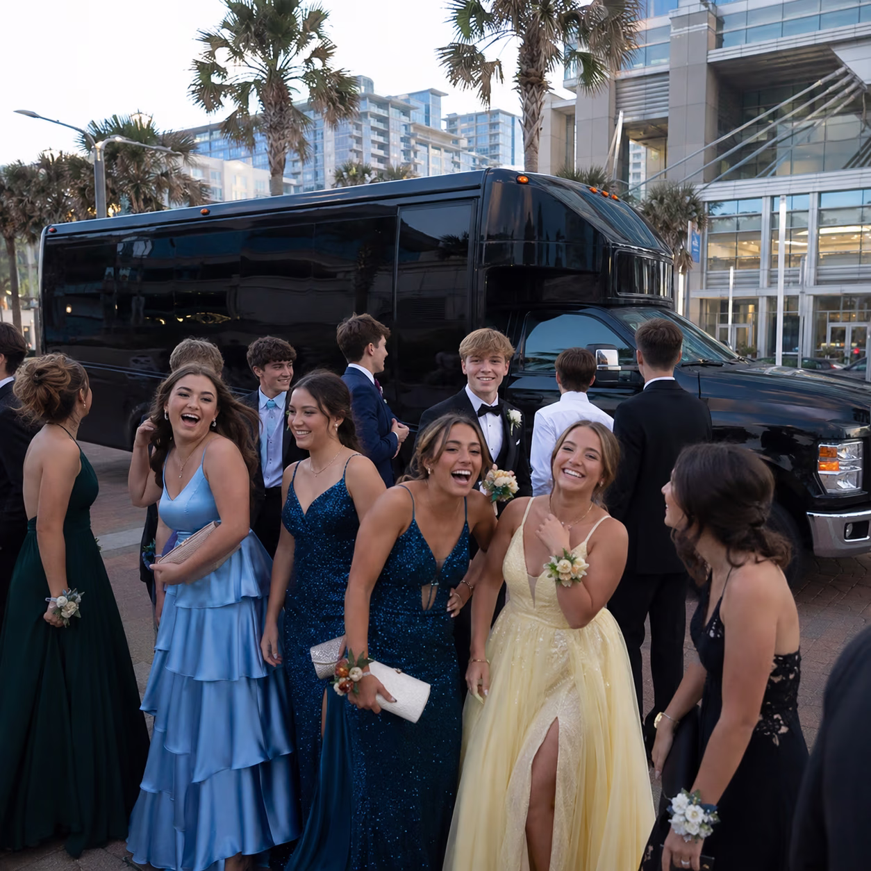 Prom party bus prom party bus party bus exterior group prom night 3 in Hampton Roads