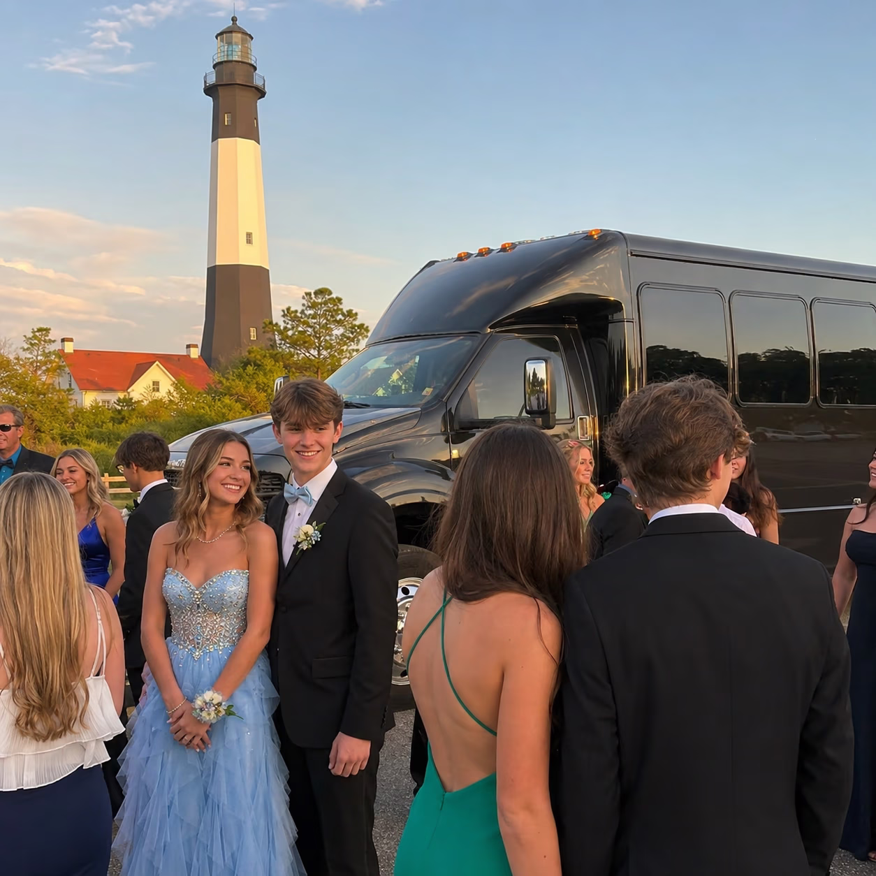 Prom party bus prom party bus party bus exterior group prom night 4 in Hampton Roads