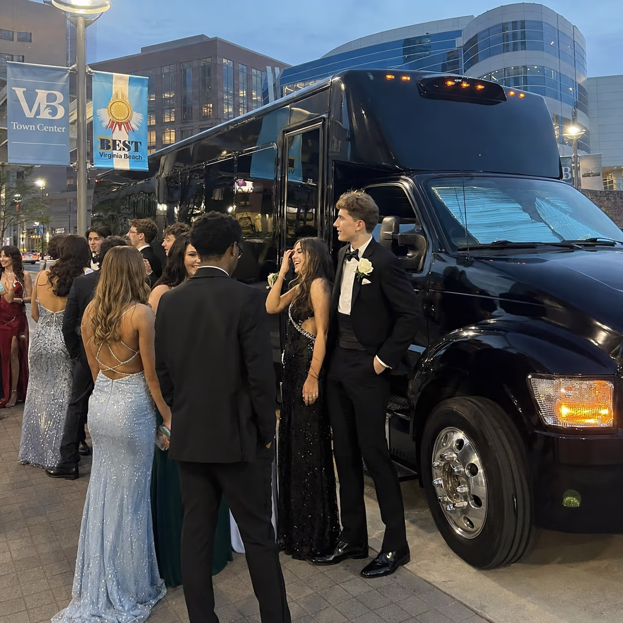 Prom party bus prom party bus party bus exterior group prom night 6 in Hampton Roads