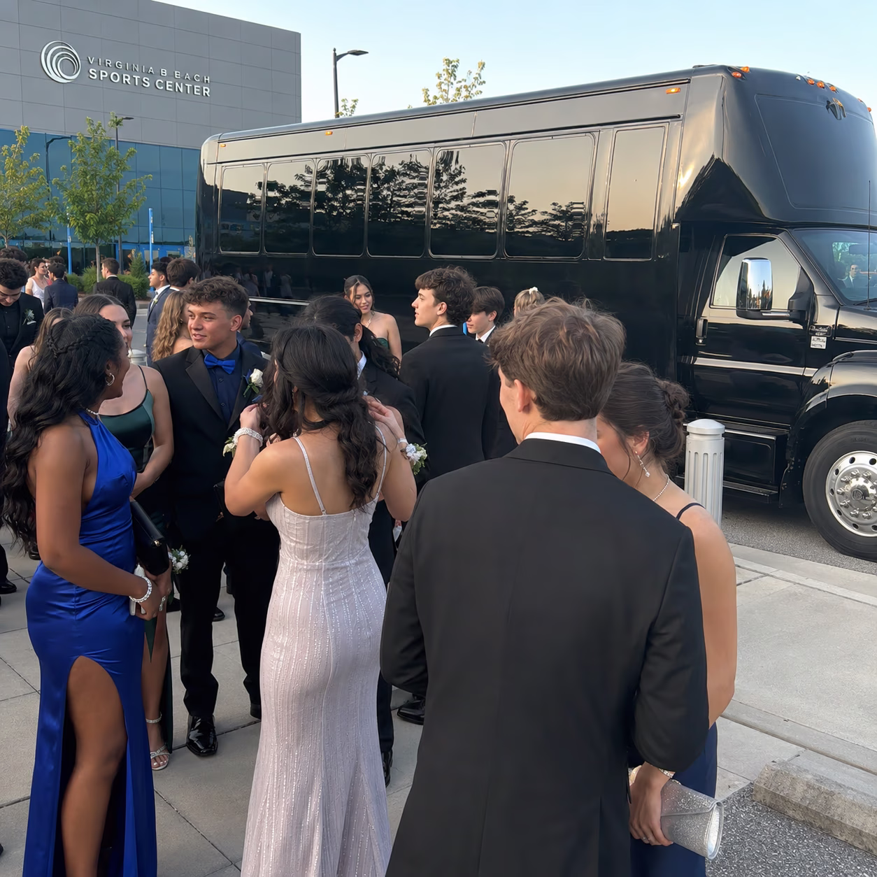 Prom party bus prom party bus party bus exterior group prom night 7 in Hampton Roads