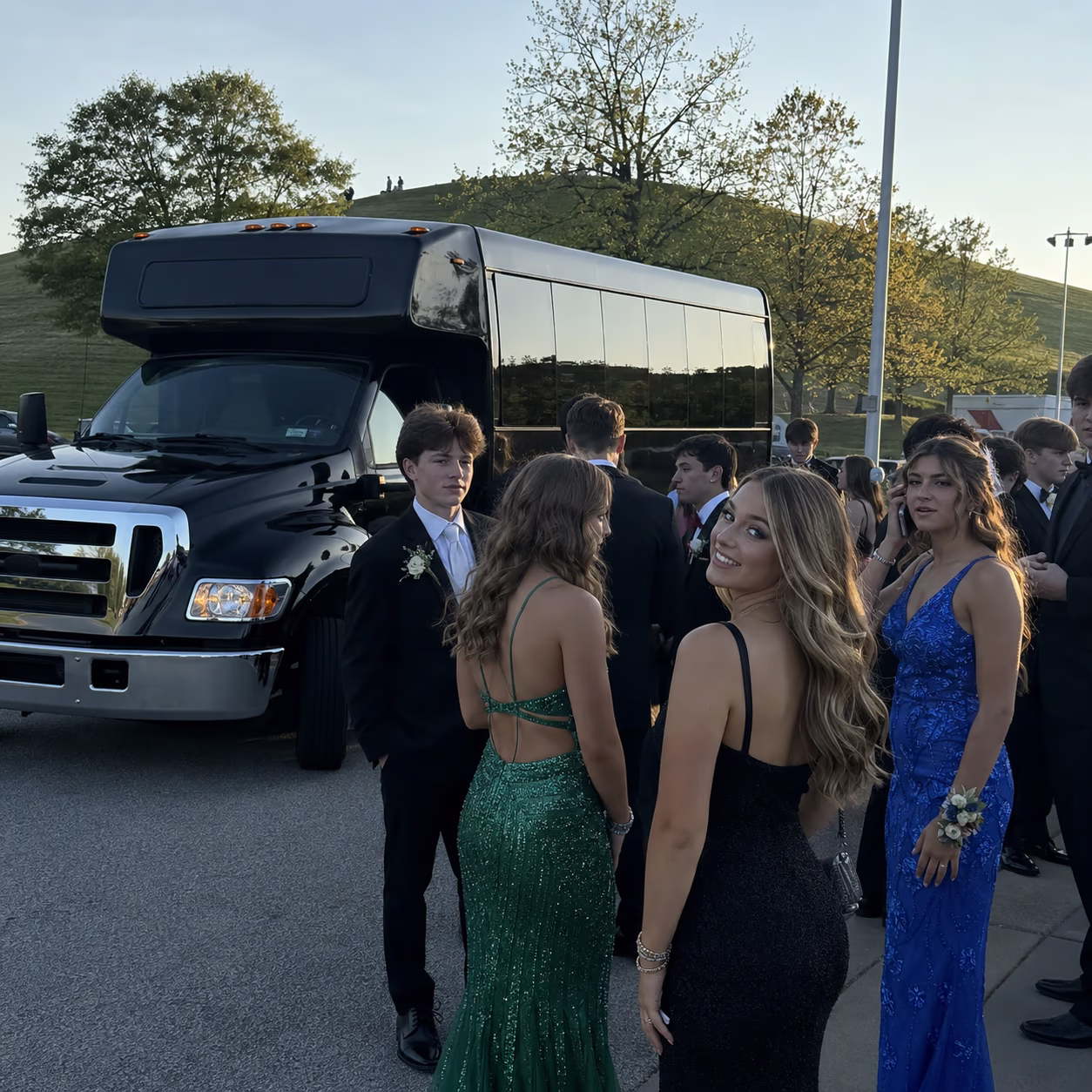 Prom party bus prom party bus party bus exterior group prom night 8 in Hampton Roads