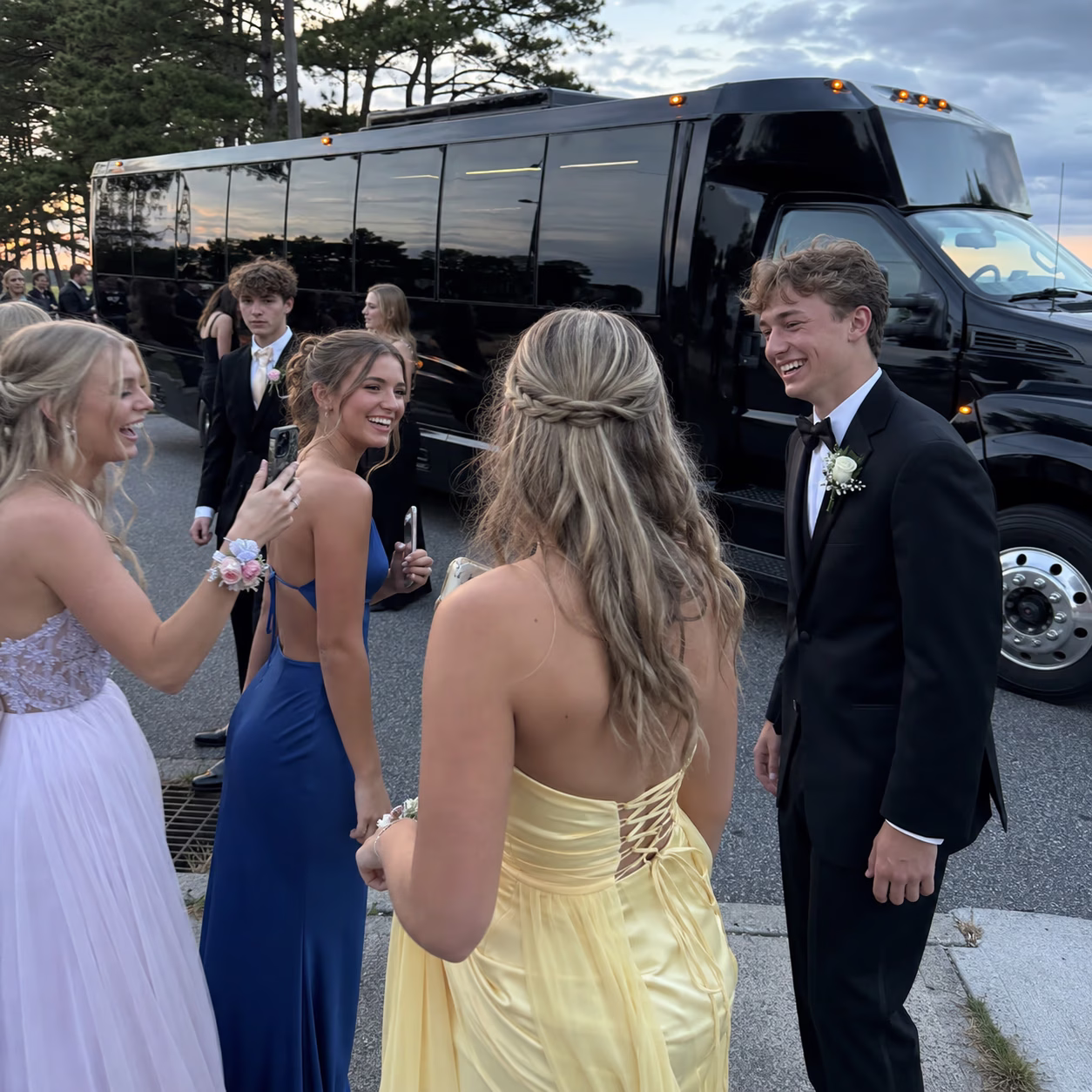 Prom party bus prom party bus party bus exterior group prom night 9 in Hampton Roads