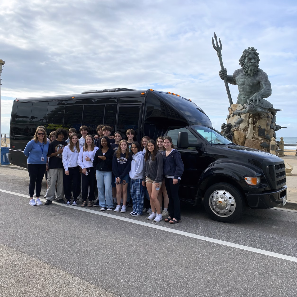 School event bus rental school event bus party bus exterior group school trip in Hampton Roads