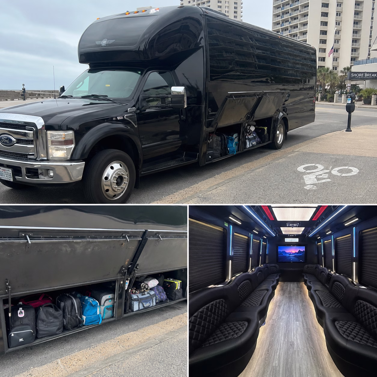 School event bus rental school event bus party bus luggage bay in Hampton Roads