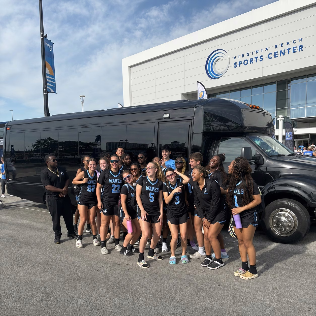 Sporting event party bus sporting event bus party bus exterior group game day 2 in Hampton Roads
