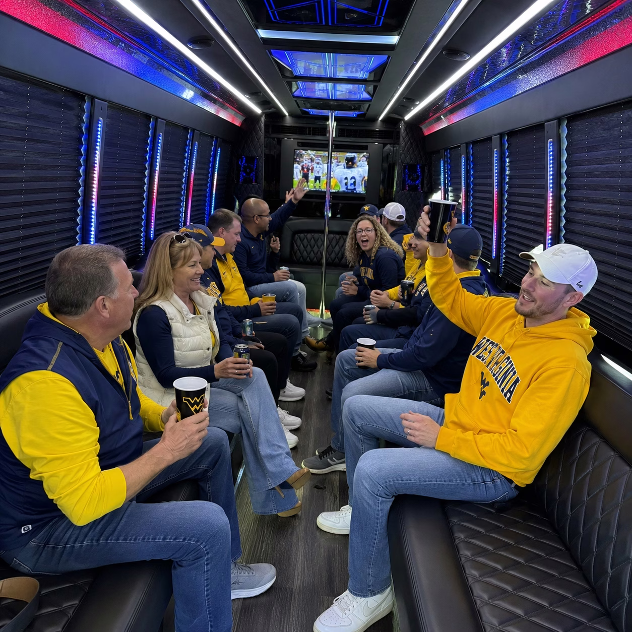 Sporting event party bus sporting event bus party bus exterior group in Hampton Roads