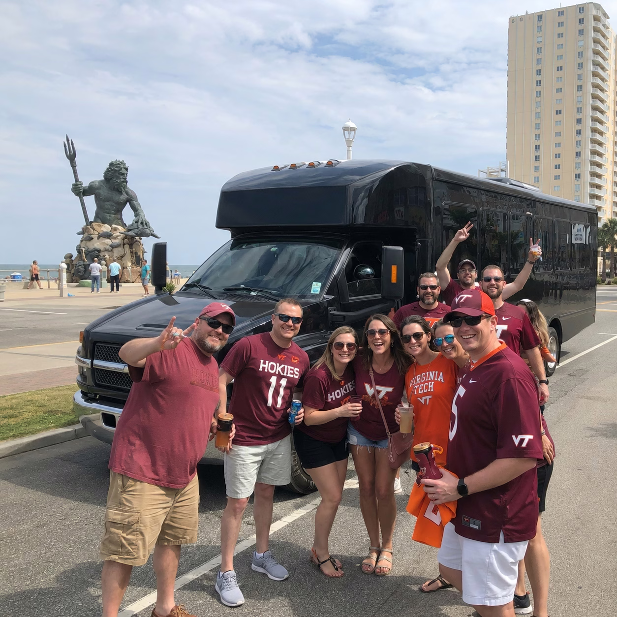 Sporting event party bus sporting event bus party bus interior passengers in Hampton Roads