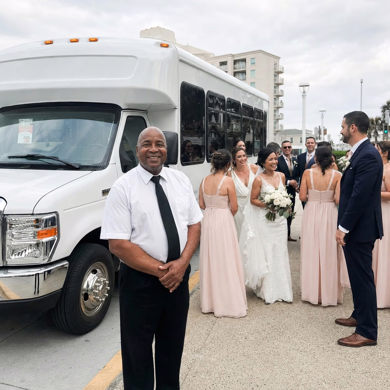Wedding transportation minibus with driver in Hampton Roads