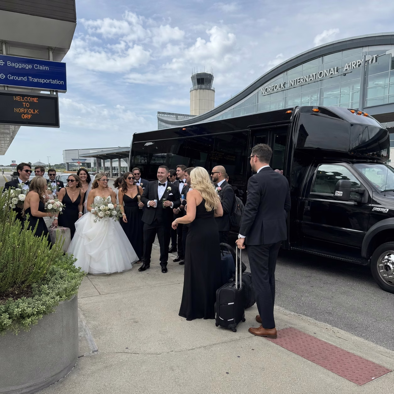 Wedding transportation party bus destination weekend in Hampton Roads