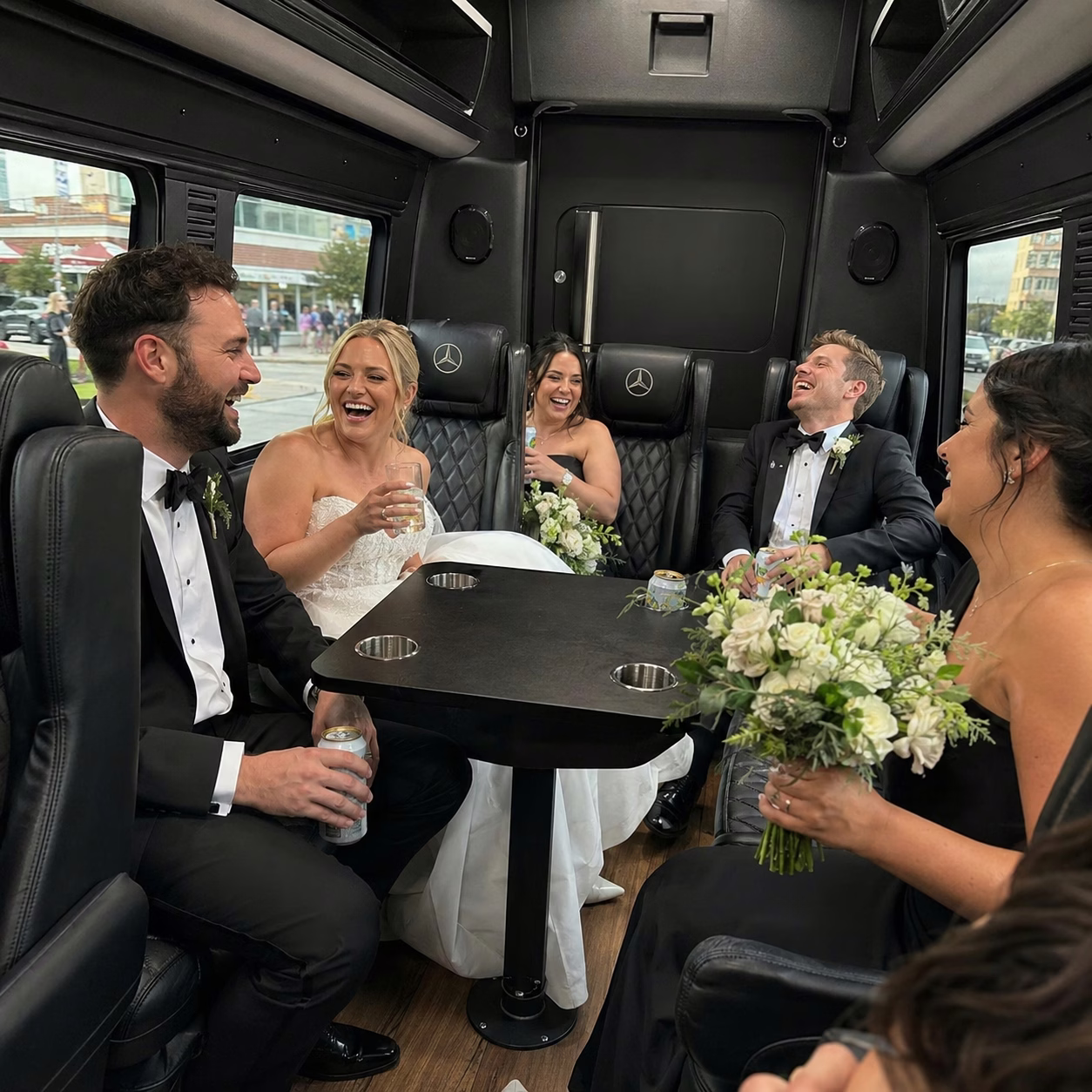 Wedding transportation sprinter van interior passengers in Hampton Roads