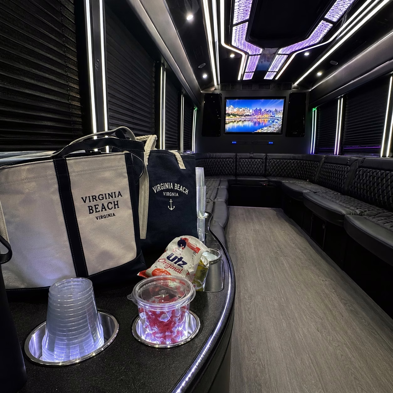 Winery tour pub crawl party bus winery tour party bus party bus bar detail in Hampton Roads