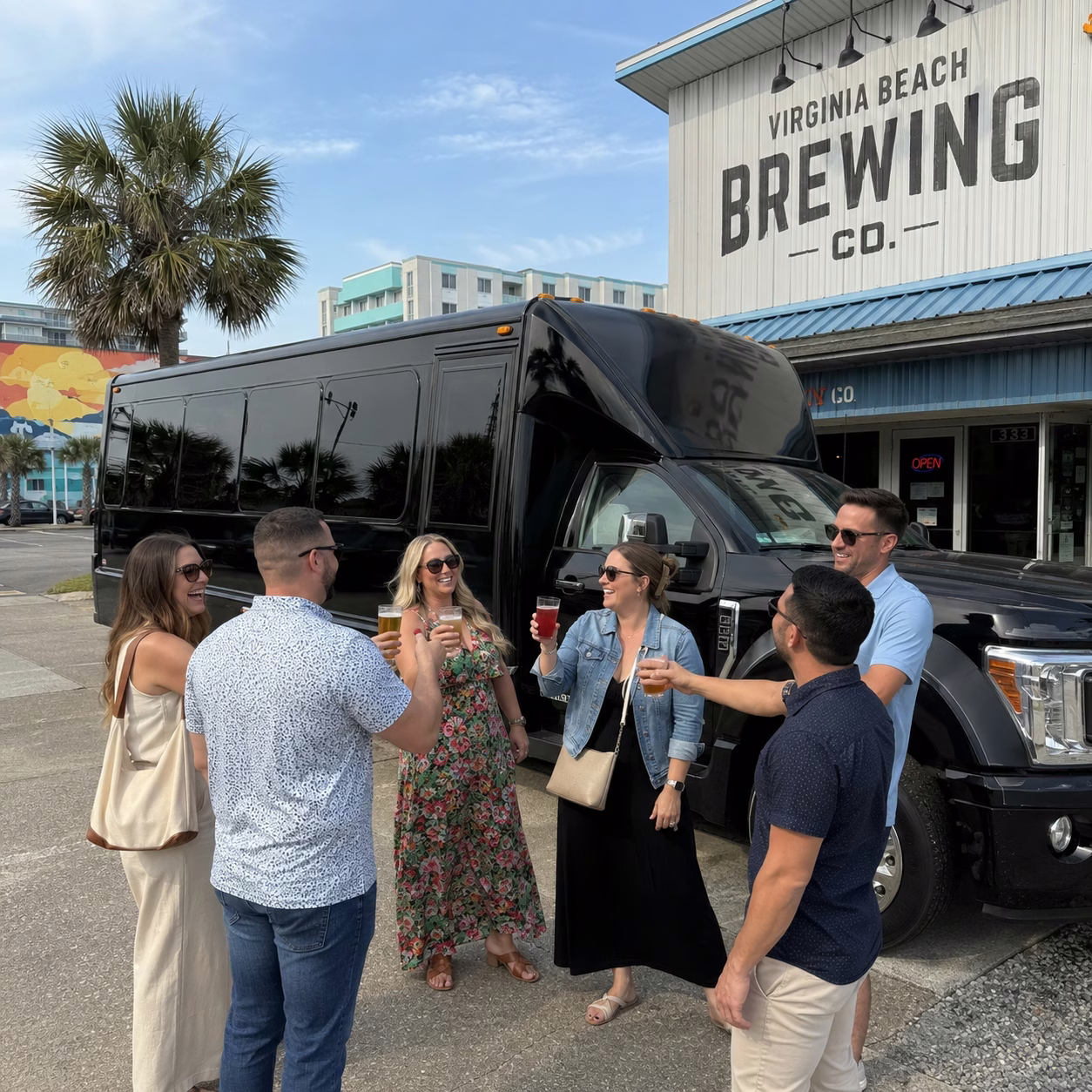 Winery tour pub crawl party bus winery tour party bus party bus exterior group brewery stop 3 in Hampton Roads